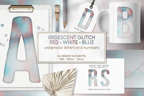 Alphabet PNG Iridescent Watercolor – Creative Digital Elements