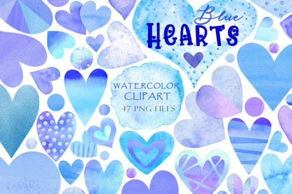 Blue Hearts Watercolor Set: A Versatile Resource for Romantic and Creative Design Projects