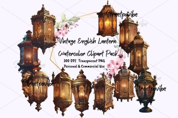 English Lanterns Watercolor Clipart PNG: A Versatile Design Resource for Creative Projects