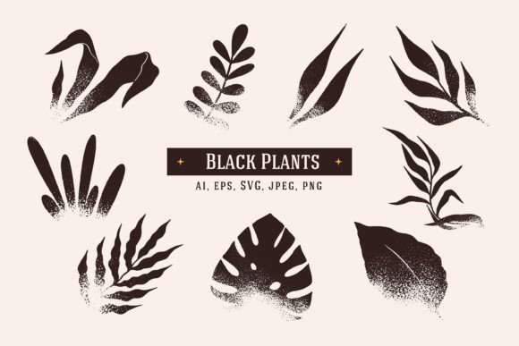 Enhancing Design Projects with Black Silhouette Plants Leaves