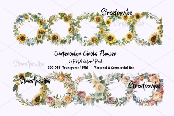 Flowers Circle Border Watercolor Clipart: A Versatile Design Asset for Creative Projects