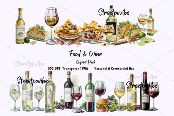 Food Wine Clipart PNG Pack for Digital Art Projects