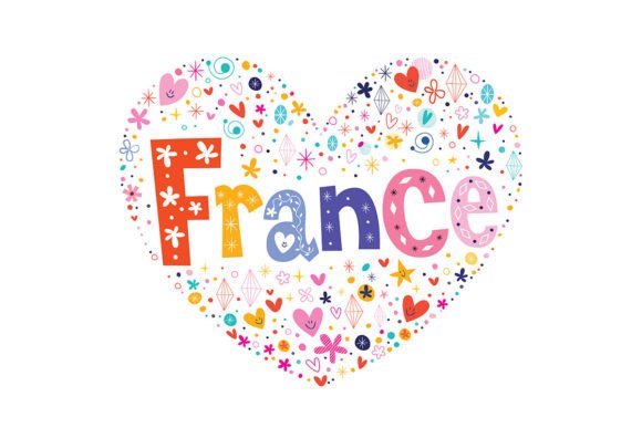 France Decorative Lettering: Heart-Shaped Design in a Zipped File