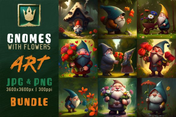 Gnomes Oil Painting – Art Prints Bundle: Whimsical Digital Art for Creative Projects
