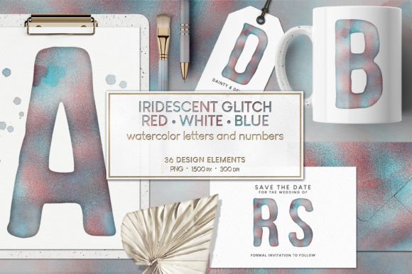 Iridescent Watercolor Alphabet PNG for Modern Design Projects