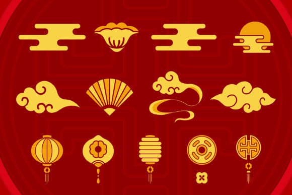 Set of Ornament Chinese Flat Style: A Modern Take on Traditional Design