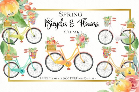 Spring Bicycles with Flowers Clipart: A Versatile Addition to Your Creative Projects