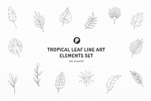 Tropical Leaf Line Art Elements Set: A Versatile Resource for Subtle Nature-Inspired Design