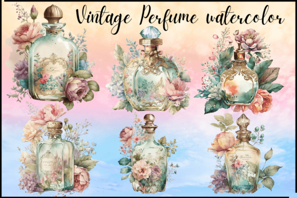 Vintage Perfume Watercolor Clipart: Timeless Elegance for Digital Creations