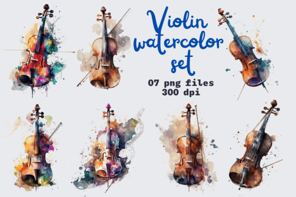 Violin Watercolor Clipart Set for Creative Projects