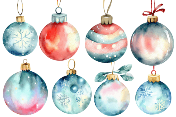 Watercolor Christmas Ornament Clipart for Festive Designs