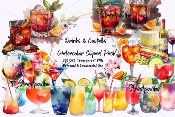 Watercolor Cocktail Clipart for Creative Design Projects