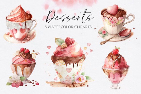 Watercolor Coffee Desserts Clipart for Creative Projects