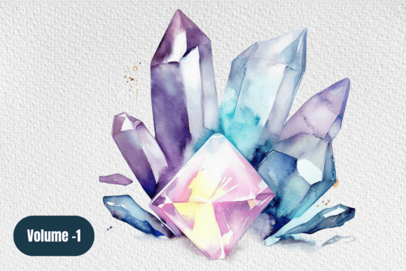 Watercolor Gem and Crystals Volume –1: A Modern Graphic Design Essential for Creative Projects