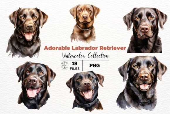 Whimsical Labrador Retriever Watercolor PNGs for Creative Use